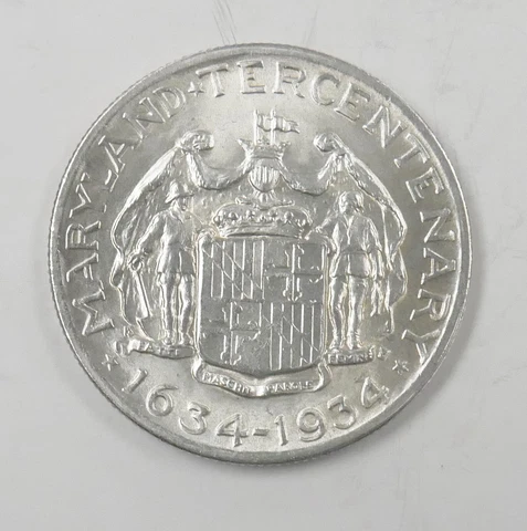 1934 US Mint Maryland Tercentenary 90% Silver Commemorative Half Dollar Coin UNC Cover