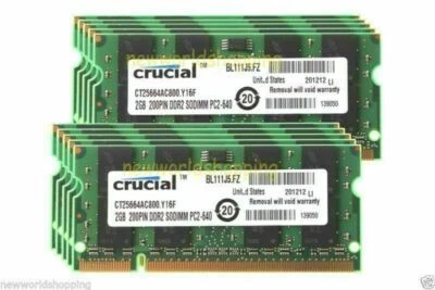Crucial 20GB 10X 2GB PC2 6400 DDR2 800 Mhz SoDimm Laptop Notebook Memory RAM #N - Image 1 of 4