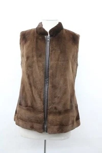 EXCELENTE CHALECO DE PIEL DE VISÓN RANCHO OSCURO ESQUILADO MUJER MUJER TALLA 4 PEQUEÑO - Imagen 1 de 3