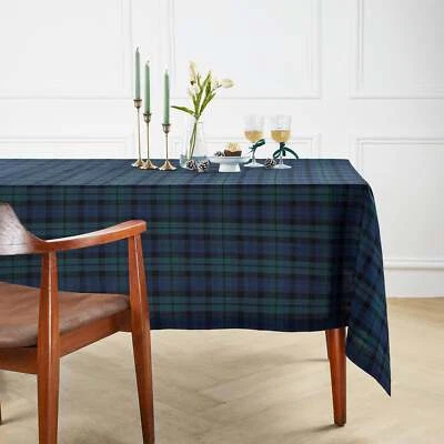 Linen Tablecloth Blue and Green Color, Christmas, Blackwatch Plaid, Solino Home - Image 1 of 4
