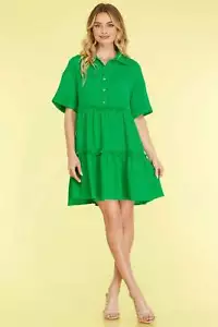 She + Sky Full Size Button Front Frill Tiered Mini Dress Plus Size - Picture 1 of 4