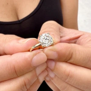 ROUND CUT MOISSANITE ENGAGEMENT RING SOLITAIRE PRONG 14K SOLID YELLOW GOLD 2.00 - Picture 1 of 12