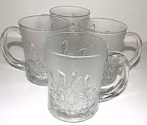 4 Pasari Crystal Livia Clear Glass Cups Mugs Indonesia Rose Frosted Edge Floral - Picture 1 of 12