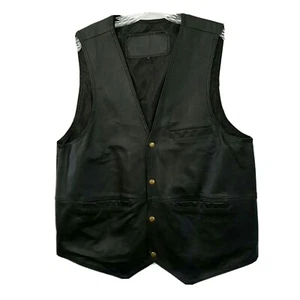 ROMAN LEATHER Vest Biker Mens L Large Concealed Carry Pockets Black Snap Lined - Picture 1 of 12