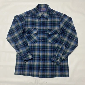 VTG Pendleton Board Plaid Wool USA Shirt Multicolor S Blue Green Shadow Checker - Picture 1 of 14