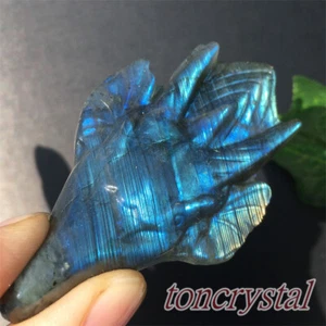 A+ Natural Labradorite Dragon Skull Carved Quartz Spectrolite Crystal Totem 1pc - Picture 1 of 12