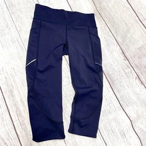 Lululemon Navy Blue Cropped Leggings Mesh Insert Size 6 - Picture 1 of 9
