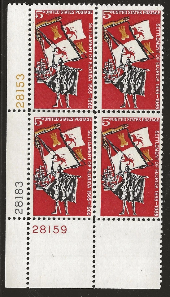US Scott #1271, Plate Block #28153/28183/28159 1965 Florida FVF MNH Lower Left - Image 1 of 1