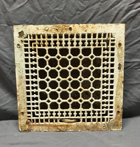 Antique Cast Iron Heat Grate Shabby Register 12" SQ. Decorative VTG Old 1941-22B Cover