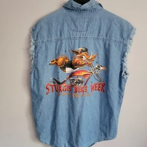 Thunder Threads Sturgis 2007 Cut Off Denim Bike Week Collared XL Jacket - Picture 1 of 9