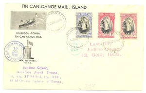 TONGA 1938 - COVER = TIN CAN CANOE MAIL - F/VF -- @11 - Picture 1 of 2
