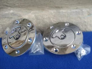 CHROME VENTED FLUSH AERO GAS CAPS FOR HARLEY CHOPPER - Picture 1 of 2