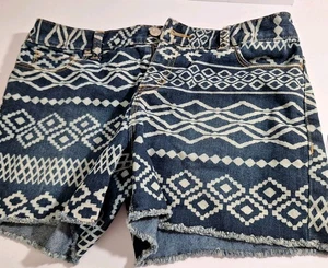 Sz 16 Girls Old Navy Tribal/Aztec  Denim Cut-off/Raw Edge Shorts-Dark Navy Blue - Picture 1 of 9