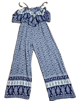 Mujeres Monos Estampado Mujer Pierna Media Ancha Pierna Abierta Sin Cordones Tirantes Azul Geométrico Foto 1 de 4