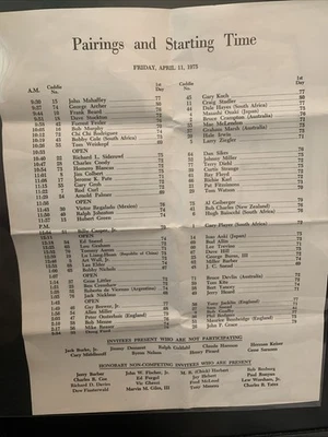 Torneo de golf Masters 1975 emparejamiento y tiradas iniciales, 11, 12, 13 de abril Nicklaus Foto 1 de 4