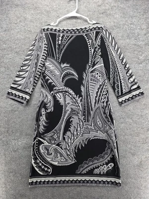 Vestido ECI New York Mujer Pequeño Negro Blanco Estampado Paisley Manga 3/4 Elástico Foto 1 de 4