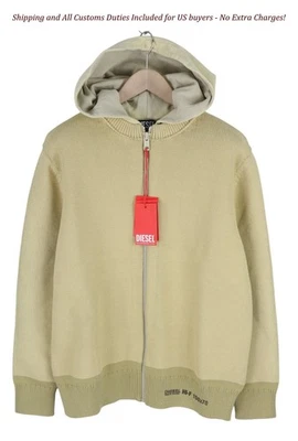 Diesel K-Onnor Men's Hooded Sweater Beige Slim Fit Zipper Long Sleeve RRP - Изображение 1 из 4
