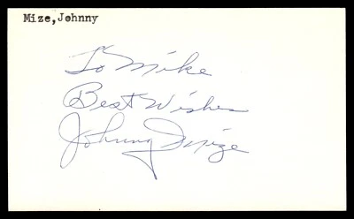 Tarjeta de índice firmada por Johnny Mize de béisbol 3 x 5 sin certificado de autenticidad *d3 Foto 1 de 2