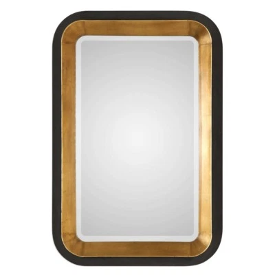 Uttermost 09301 Niva Metallic Gold Black Wall Mirror Bold Modern Beveled 42in - Image 1 of 4