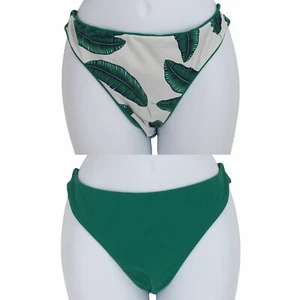 NWT Cupshe Bikini Swim Bottom Green Reversible Tropical Green Leaves Womens Sz L - Picture 1 of 10