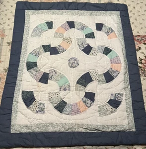 Quilted Patchwork Pillow Sham Standard  Floral Blue & White - Picture 1 of 4