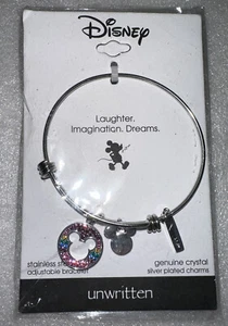 Disney  Unwritten Mickey Mouse Rainbow Genuine Crystal Silver Plated Bracelet - Picture 1 of 2