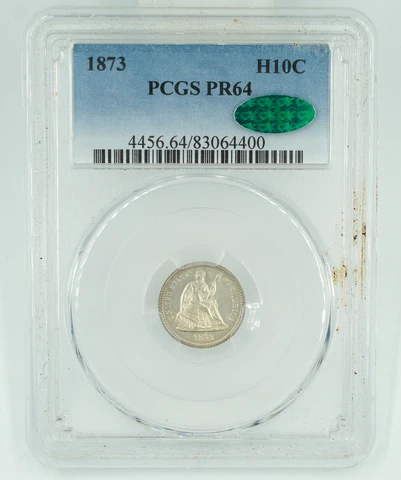 1873 PCGS & CAC PR64 Seated Liberty Half Dime H10C Cover