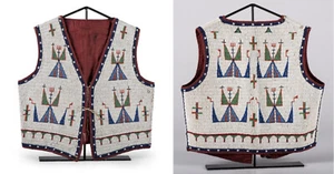 Old American Sioux Style Fully Beaded Front Suede Hide Back Powwow Vest NV54 - Picture 1 of 3