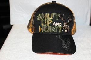 DEER SHUT UP AND HUNT HUNTER HUNTING BASEBALL CAP ( CAMOUFLAGE & BLACK ) - Picture 1 of 3