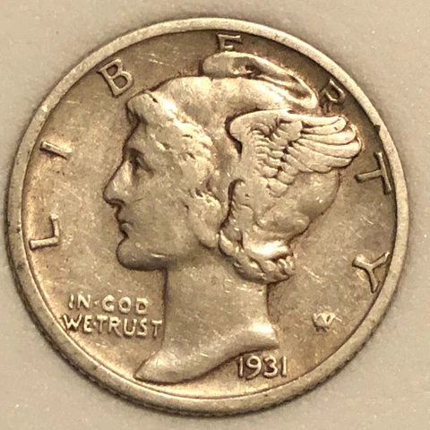 1931-S  Silver  Mercury Head Dime  Extremely Fine Condition EF/XF Cover