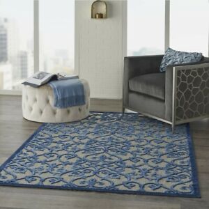Nourison Aloha Rectangle 5'3" x 7'5" Grey And Blue Area Rug Carpet 099446739698