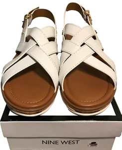 NINE WEST Aliyah Leather Slingback Womens White Sandal Open Toe Sz 11M MSRP $89 - Picture 1 of 8