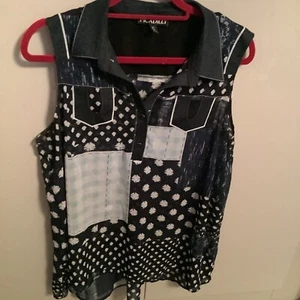 Piccadilly Size XL /48 Designer Sleeveless Blouse Multi Fabric Blue Multi bNWOT - Picture 1 of 6