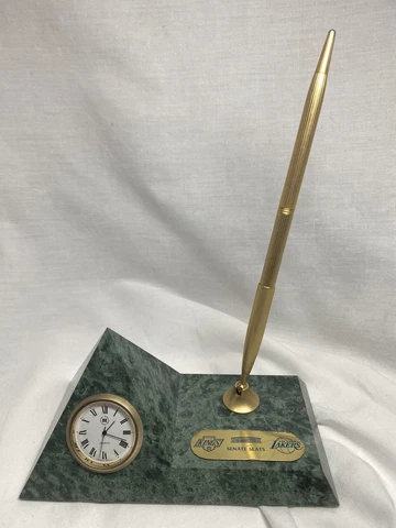 Vtg Los Angeles Lakers Kings The Forum Senate Seats Marble Desk Clock Pen Stand Cover