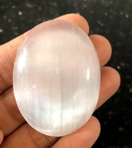 Selenite Gemstone Pocket Stone Cabochon Wellness Crystal Healing Power Energy - Picture 1 of 2