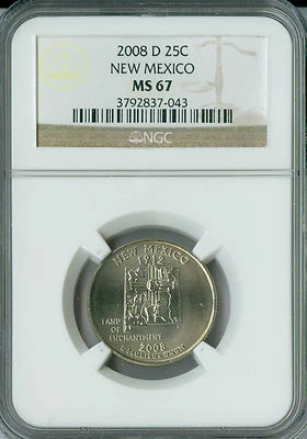 2008 D NEW MEXICO QUARTER NGC MS67 2ND FINEST BUSINESS STRIKE . - Image 1 of 4