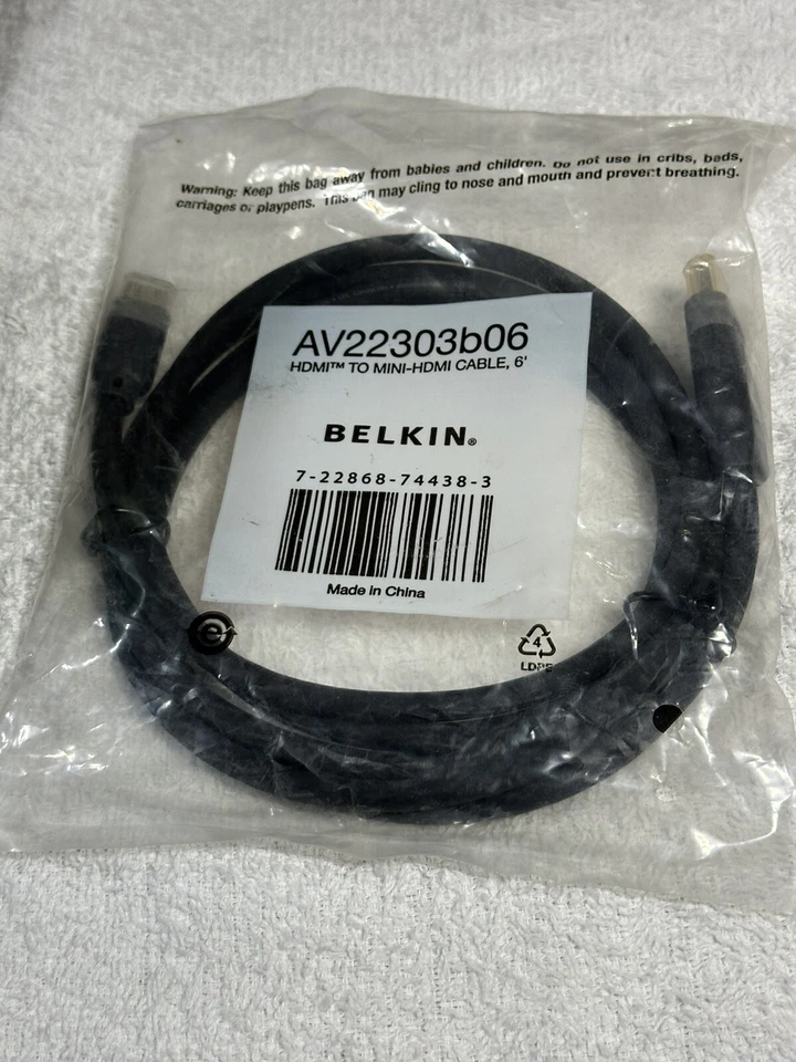 Belkin AV22303b06 Mini HDMI to HDMI Video Cable  (6ft) (Male to Male) (NEW) - Image 1 of 1