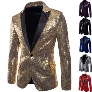 Blazer Suit Tops Mens Show Tuxedo Dress Coat Sequin Club Prom Party Suit Jackets - Picture 1 of 25