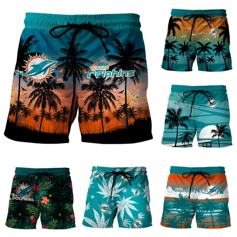 Miami Dolphins Mens Hawaiian Board Shorts Surf Swim Trunks Drawstring Beach Wear Cover