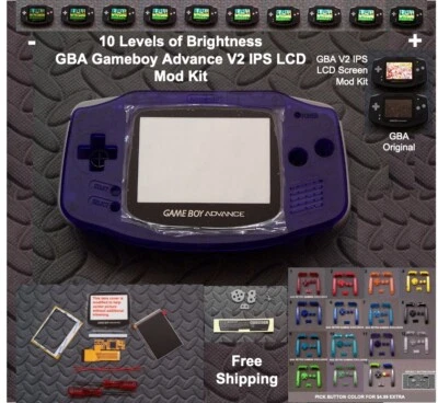10 Level Brightness GBA V2 IPS LCD Mod Kit w/glass lens - Clear Purple - Image 1 of 4