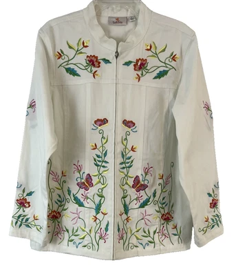 Quacker Factory Embroidered Jacket Sz Large White Floral A68107 Women GG790 - Image 1 of 4