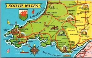 Vintage 1960s SOUTH WALES Great Britain UK Postcard Artist's MAP / unbenutzt - Bild 1 von 2
