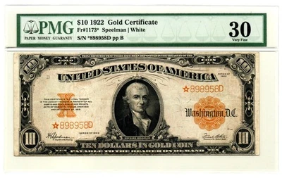 Fr. 1173* 1922 Gold Certificate Star PMG Very Fine 30 - Image 1 of 2