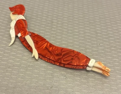 "Broche de buceo Lea Stein Paris vintage tenis mujer niña de buceo en moire rojo 4,75""" Foto 1 de 4