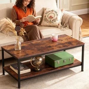 39" Coffee Table Modern Coffee Tables Center Table with Open Design Rustic Brown - Picture 1 of 24