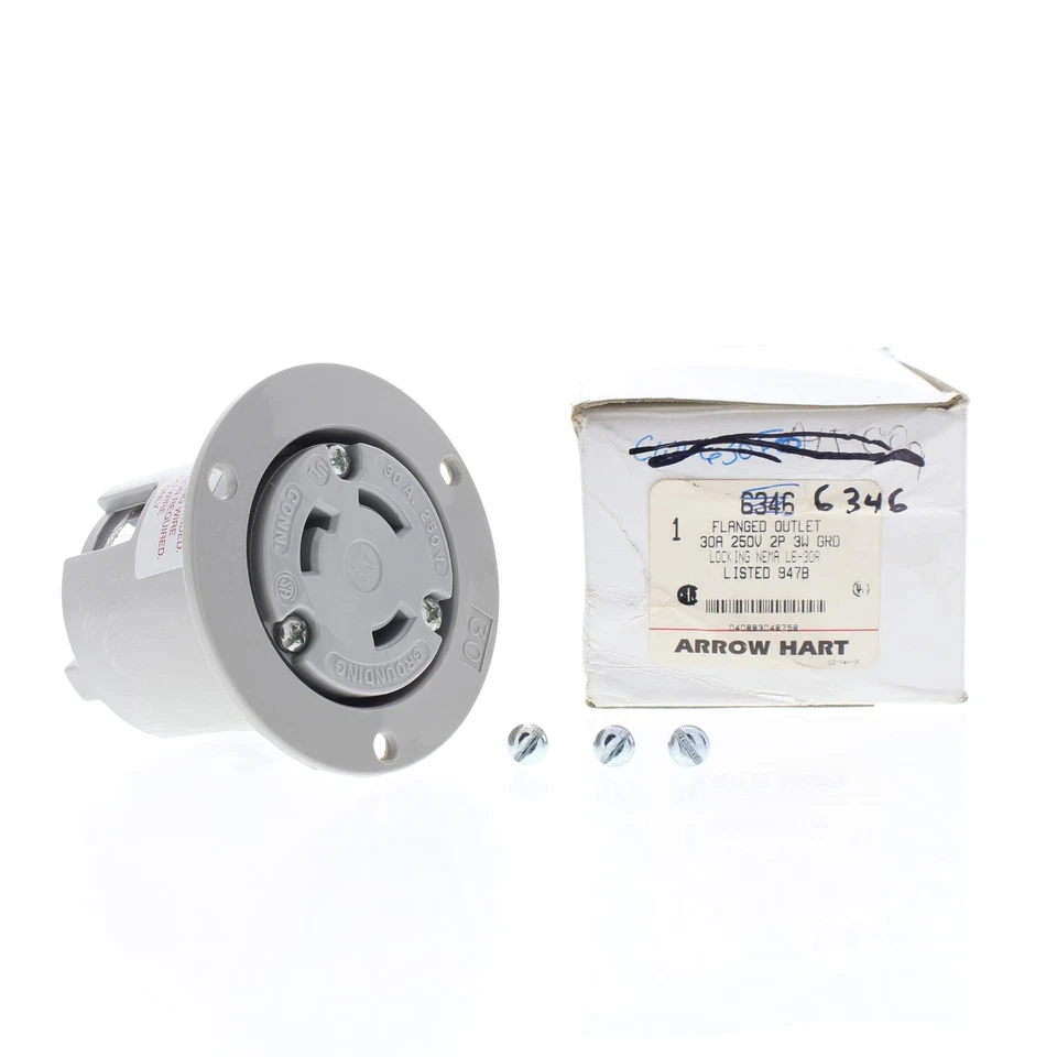 Arrow Hart Gray Twist Turn Locking Flanged Outlet Nema L6-30R 30A 250V 6346 - Image 1 of 4