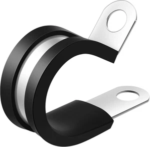 50PCS 1/2 Inch 304 Stainless Steel Rubber Coated Cable Clamps - Insulated Metal  - Picture 1 of 12