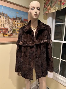 ¡NUEVO! Chaqueta de piel con flecos de visón esquilado real marrón 29" hasta la cadera 6/8 pequeña mediana - Imagen 1 de 11