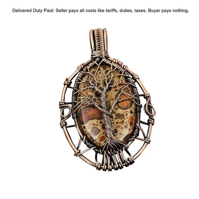 Oferta de Navidad Cobre Asteroide Jaspe Piedras Preciosas Alambre Envoltura Árbol de la Vida Colgante Foto 1 de 4