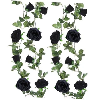  Paquete de 2 guirnaldas de flores artificiales cada una de 6,5 pies rosa falsa enredadera colgante rosa negra Foto 1 de 4